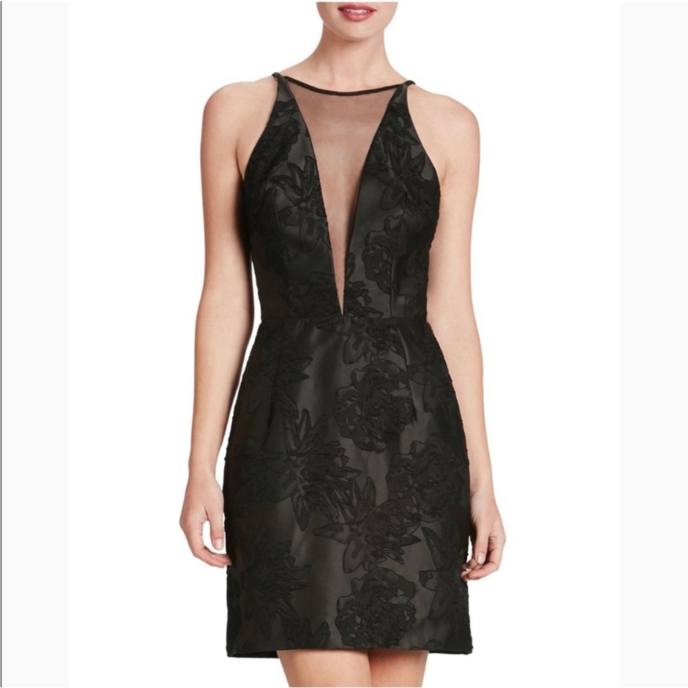Dress the Population Kennedy Plunge Mesh Illusion Sheath Dress Black Floral USA